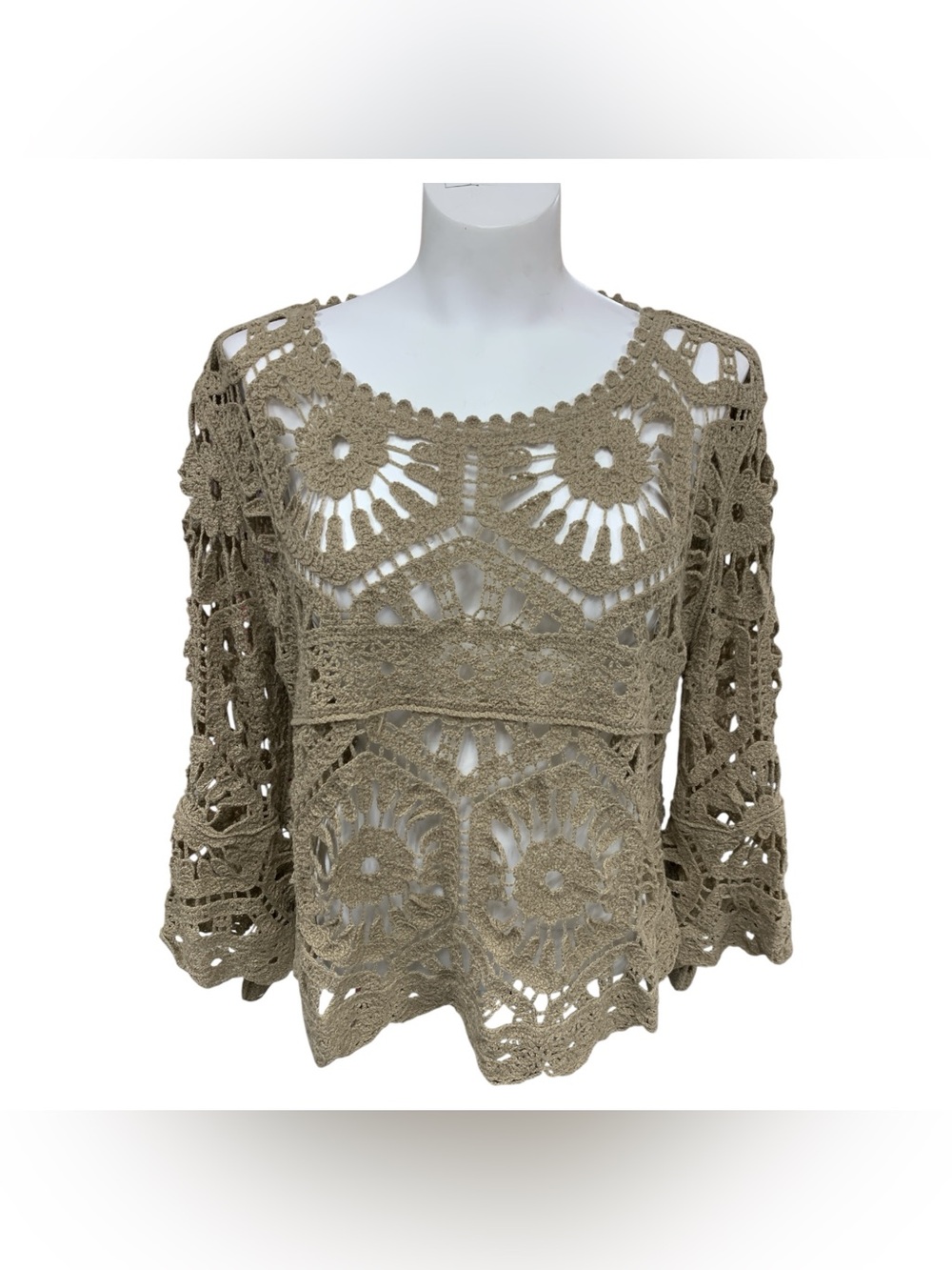POL Crochet Openwork Beige Top Size O/S